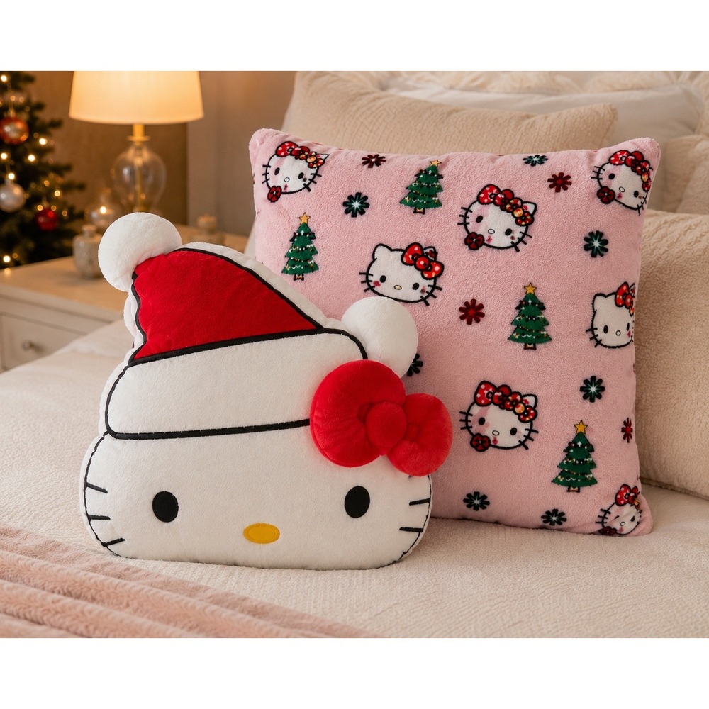 Hello Kitty by Sanrio Christmas Decorative Pillows 2 Pack Santa Hat Pink NWT
